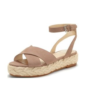 Vince Camuto Delindan Dusty Mink Taupe Suede Ankle Strap Flatform Espadrille